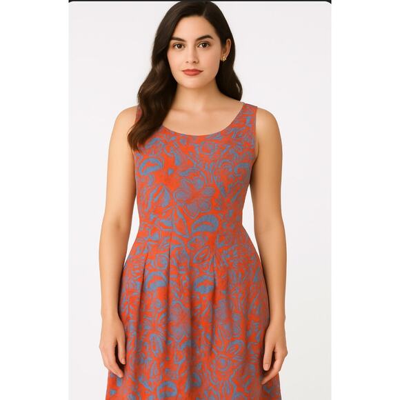 Talbots Dress Women’s 18w Blue Orange Floral Fit & Flare Design Knee Length - Picture 4 of 9